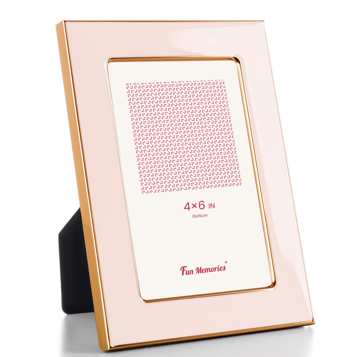 Fun Memories 4x6 Enamel Picture Frame with HD-Tempered Glass, Gold Metal Edge with Easel, Vertical & Horizontal Display, Wall and Tabletop Display Family Photo Gallery (White Enamel,1P)