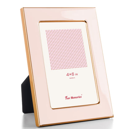 Fun Memories 4x6 Enamel Picture Frame with HD-Tempered Glass, Gold Metal Edge with Easel, Vertical & Horizontal Display, Wall and Tabletop Display Family Photo Gallery (White Enamel,1P)