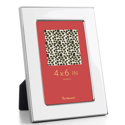 Fun Memories 4x6 Enamel Picture Frame with HD-Tempered Glass, Gold Metal Edge with Easel, Vertical & Horizontal Display, Wall and Tabletop Display Family Photo Gallery (White Enamel,1P)
