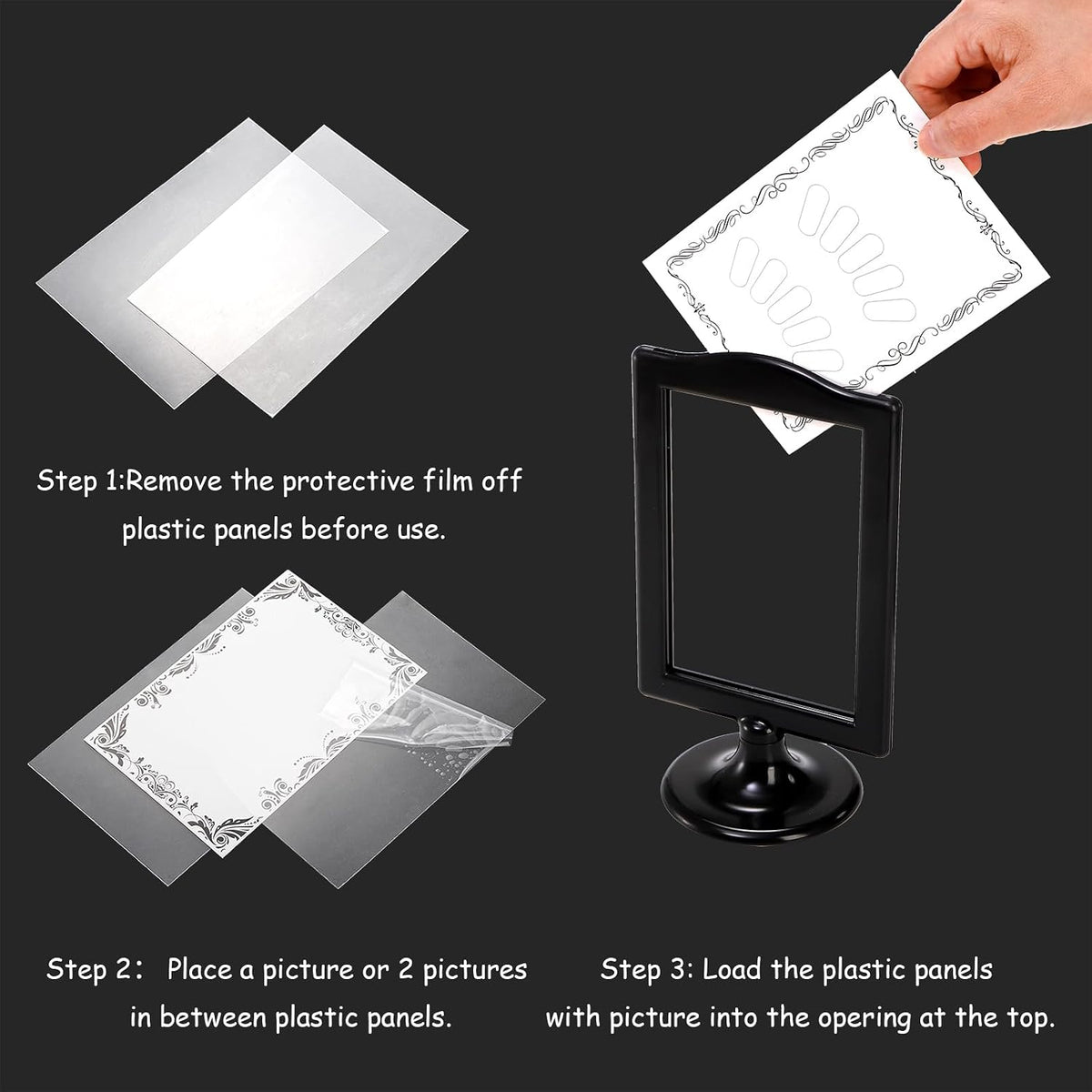 Lawei 10 Pack Double Sided Standing Picture Frames, 4x6 Inch Plastic Pedestal Photo Frame Bulk, Two Sided Vertical Picture Holder with Inserts & Base, Black Display Frame for Wedding Table Number Menu