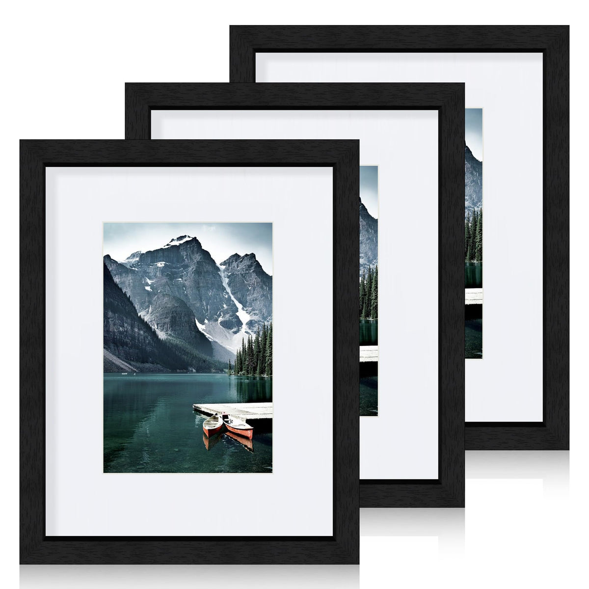 Hongkee 12x12 White Picture Frames Set of 3, Real Glass, Wood Frame,Mat 8x8