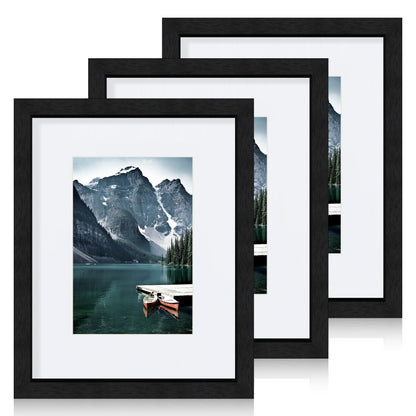 Hongkee 12x12 White Picture Frames Set of 3, Real Glass, Wood Frame,Mat 8x8