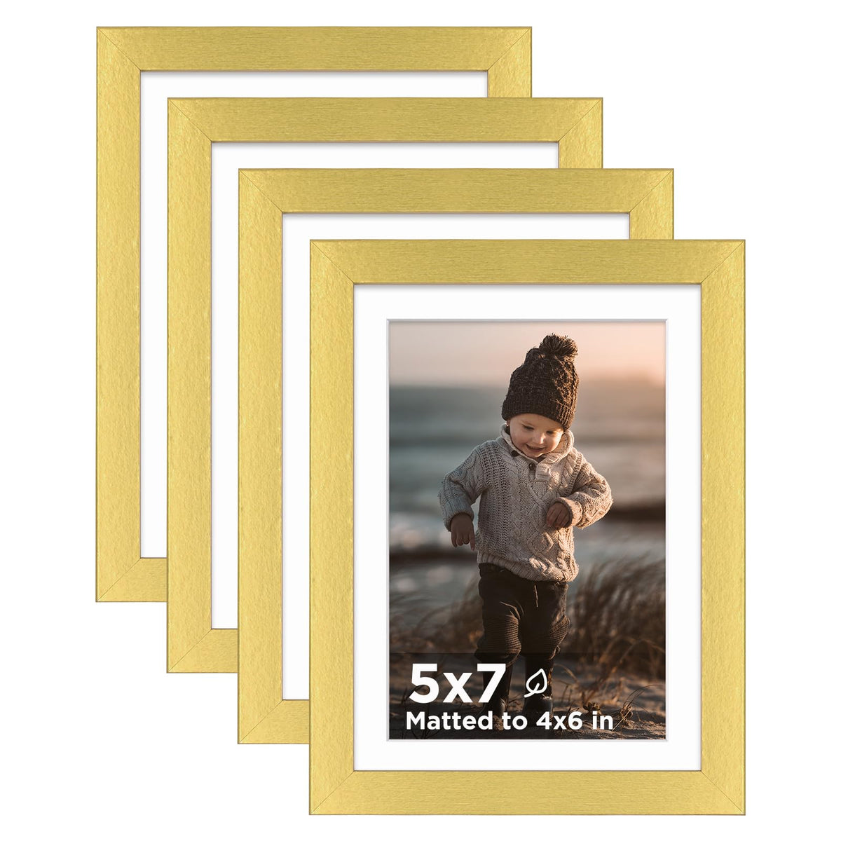 KINLINK 5x7 Picture Frames, Mix Color Photo Frames with Plexiglass for Picture 4x6 with Mat or 5x7 without Mat, Composite Wood Picture Frames for Table Top and Wall Mounting, Set of 4