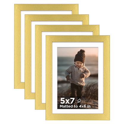 KINLINK 5x7 Picture Frames, Mix Color Photo Frames with Plexiglass for Picture 4x6 with Mat or 5x7 without Mat, Composite Wood Picture Frames for Table Top and Wall Mounting, Set of 4