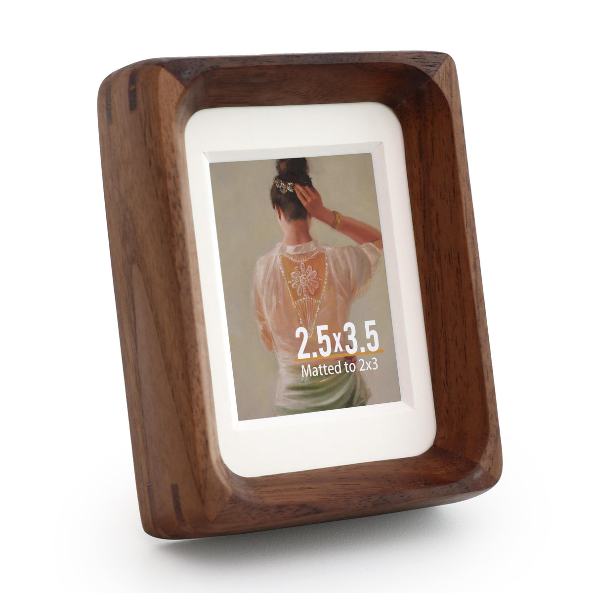 Wooden Picture Frames, 2.5x3.5 Small Polaroid Picture Frame Matted to 2x3 with Plexiglass, Teak Solid Natural Wood Tiny Photo Frame, For TableTop and Wall Mounting