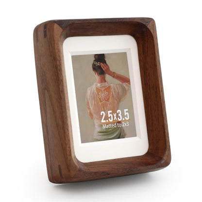 Wooden Picture Frames, 2.5x3.5 Small Polaroid Picture Frame Matted to 2x3 with Plexiglass, Teak Solid Natural Wood Tiny Photo Frame, For TableTop and Wall Mounting