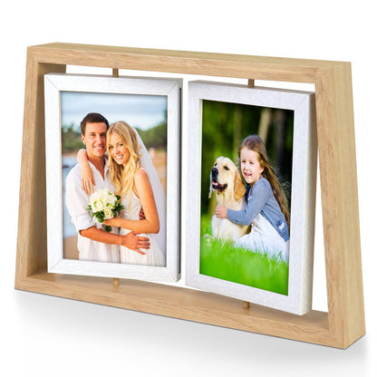 ZEEYUAN 4x6 Rotating Picture Frame Desktop Rustic 4x6in Wooden Photo Frames, Double Side-Display 6 Photos, Floating 4x6 Collage Family PictureFrame for Tabletop Display