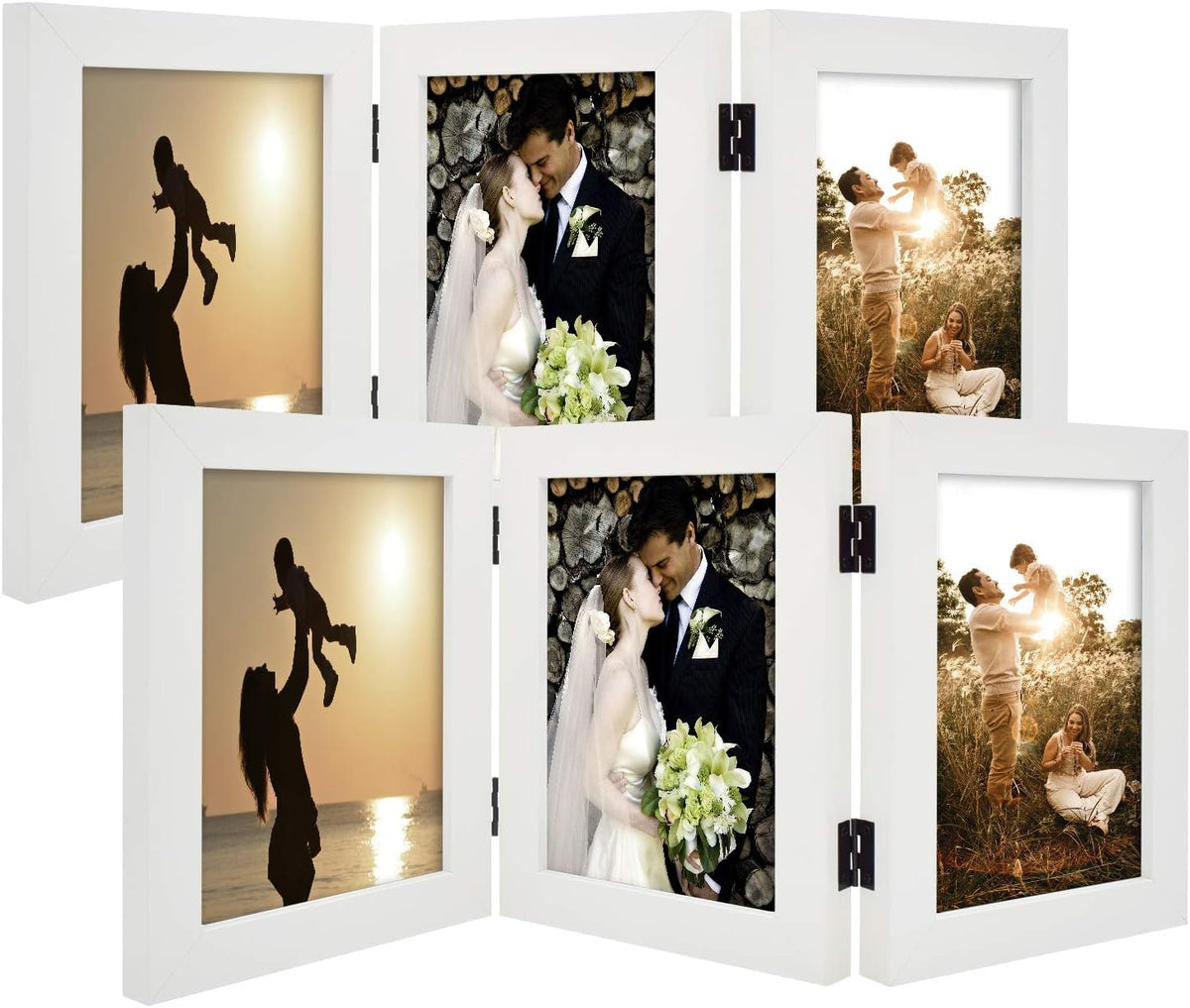 Golden State Art, 5x7 Triple Picture Frame Black- Real Glass, 1 Pack