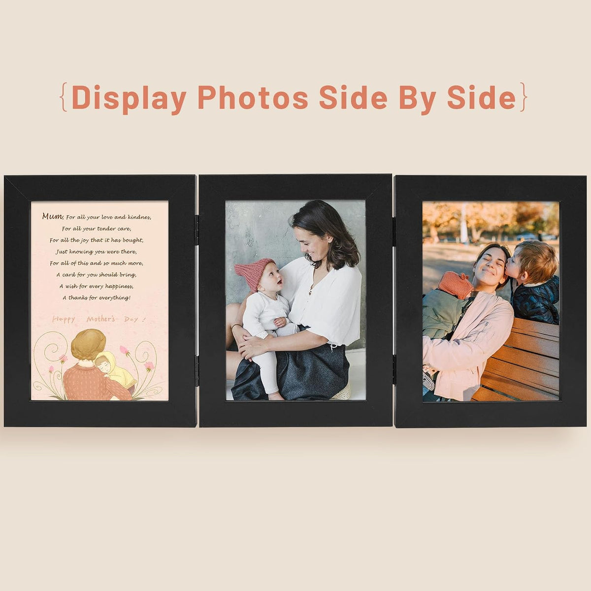 Golden State Art, 5x7 Triple Picture Frame Black- Real Glass, 1 Pack