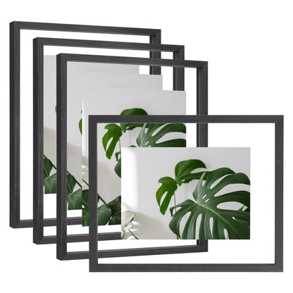 Egofine 5x7 Floating Frames Set of 2, Double Plexiglass Picture Frame, Made of Solid Wood Display Any Size Photo up to 5x7, Wall Mount or Tabletop Standing, Natural Wood