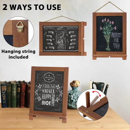 Tabletop Chalkboard Signs 10.2"x14" Magnetic Small Chalkboard Sign, Desktop Standing/Wall Hanging Blackboard with Liquid Chalk Marker, Wood Framed Menu Board for Kitchen, Café, Home Decor