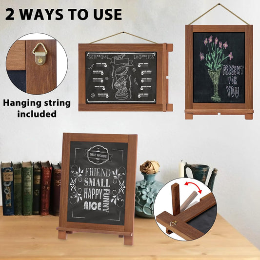Tabletop Chalkboard Signs 10.2"x14" Magnetic Small Chalkboard Sign, Desktop Standing/Wall Hanging Blackboard with Liquid Chalk Marker, Wood Framed Menu Board for Kitchen, Café, Home Decor