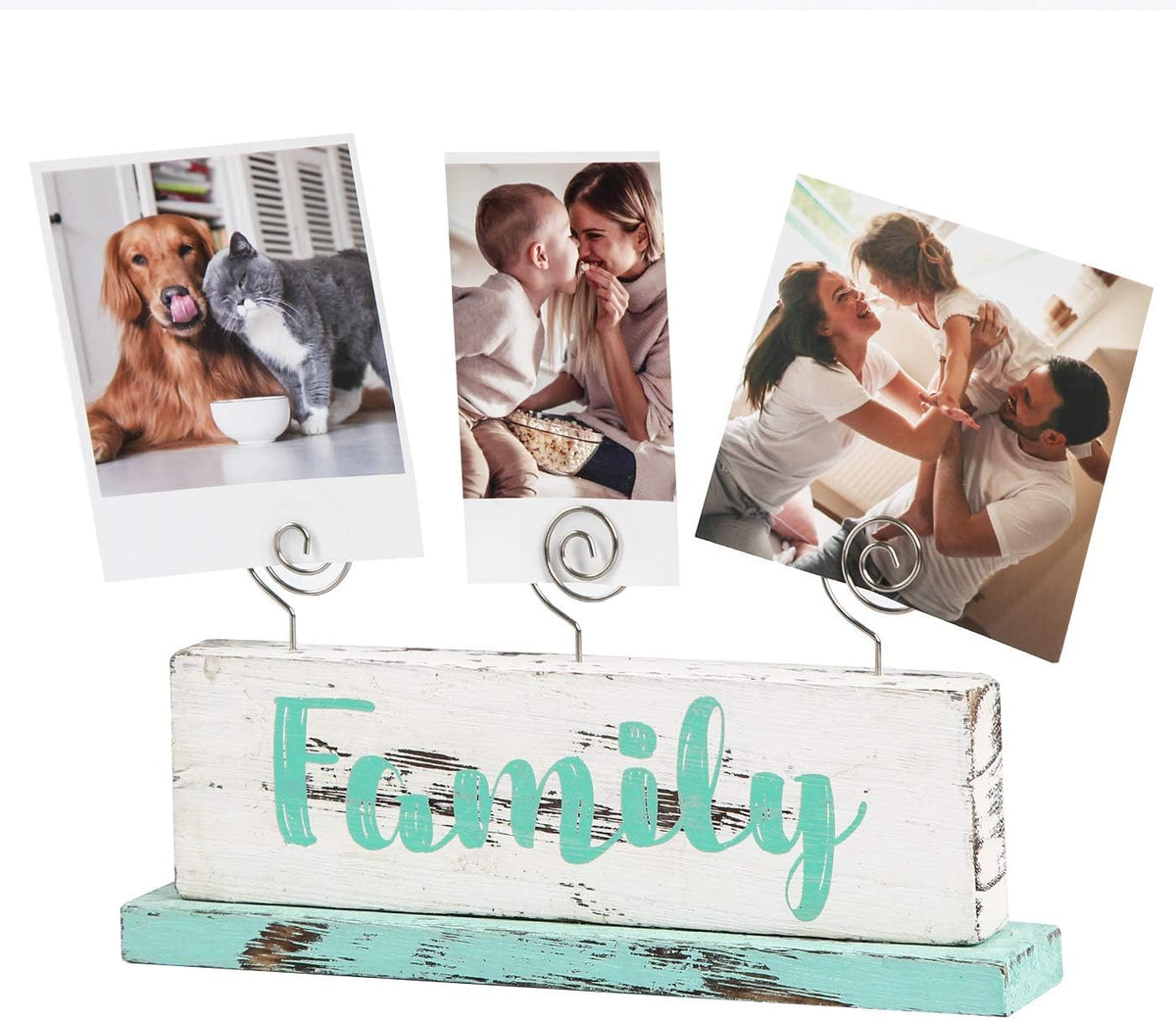 JACKCUBE Design Multi-Photo Display Boho Tabletop Decor Wooden Double Side Memos, Cards, Gallery Display Block with 3 Wire Clips, Desktop Freestanding Polaroid Picture Frame Decoration- MK678A