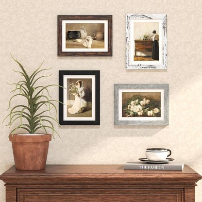 KINLINK 5x7 Picture Frames, Mix Color Photo Frames with Plexiglass for Picture 4x6 with Mat or 5x7 without Mat, Composite Wood Picture Frames for Table Top and Wall Mounting, Set of 4