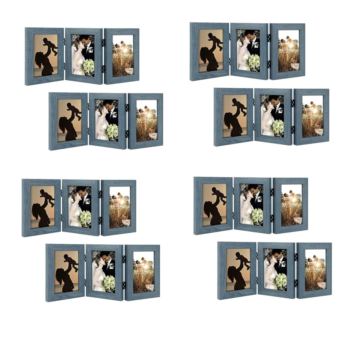 Golden State Art, 5x7 Triple Picture Frame Black- Real Glass, 1 Pack
