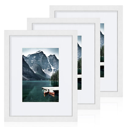 Hongkee 12x12 White Picture Frames Set of 3, Real Glass, Wood Frame,Mat 8x8
