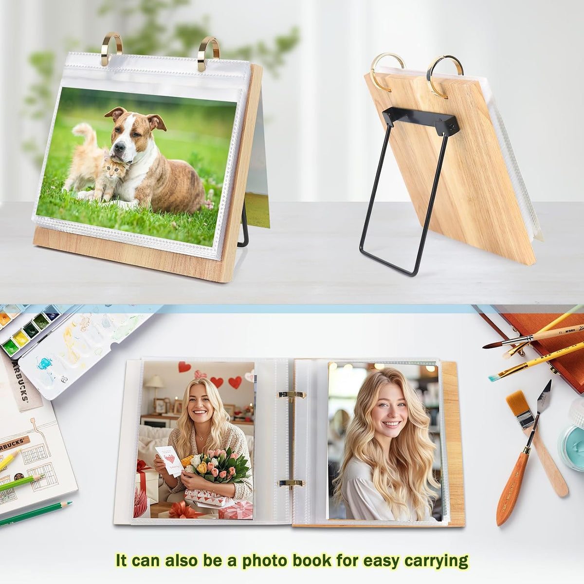ZEEYUAN 5x7 Landscape Picture Frame for Office Desk 5x7 Flip Photo Album Horizontal Standing on Tabletop Photo Collection, Mother's Day Gift for Mom From Daughter Son