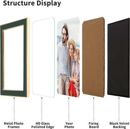 YiPinYin 5x7''Jasper Green Enamel Picture Frames with Gold-Plated Metal Frame Design,HD-Real Glass & Velvet Back,for Countertop,Tabletop Display,Bookshelf,Wall Décor