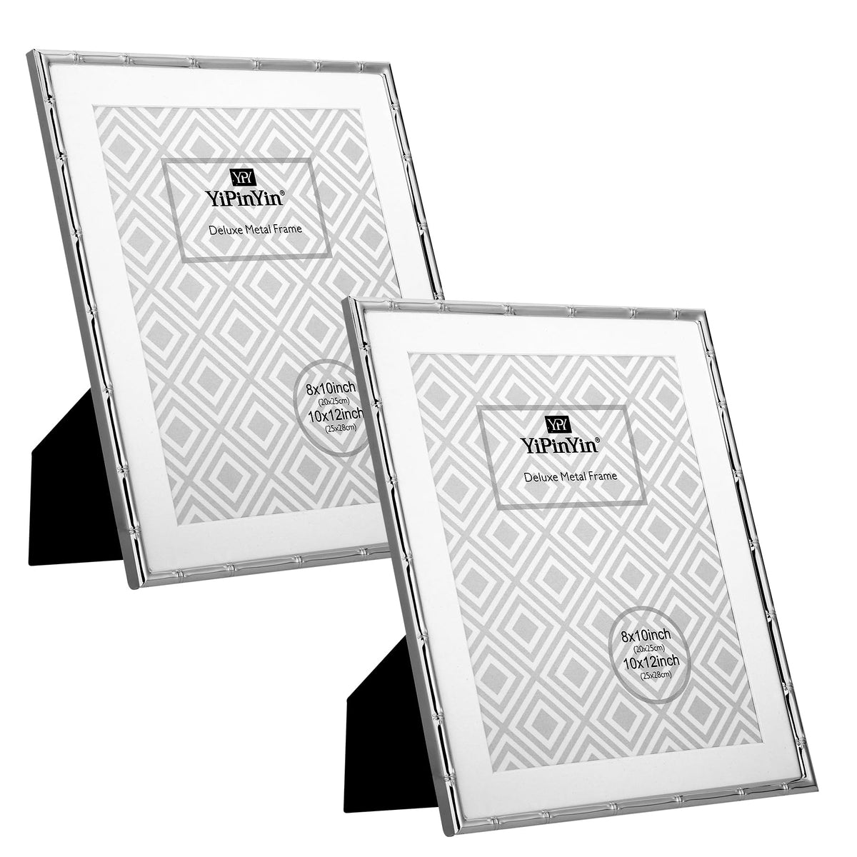 4x6'' Bamboo Detail Double Photo Frames,Silver 6x4'' Double Metal Picture Frames,Elegant Silver Plated Photo Frames 4 x 6'' With Soft Touch Velvet Backing and Real Glass for Desktop and Shelf Decor