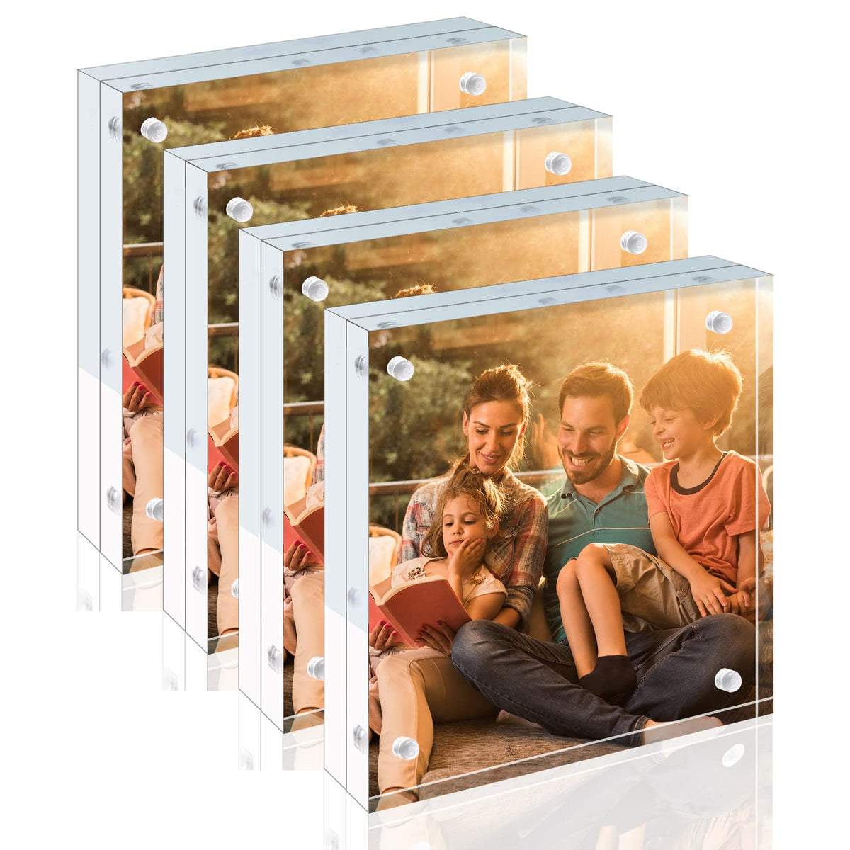 Egofine 4x6 Acrylic Frames 6 Pack, 20mm Thicker Frameless Clear Picture Frames, Double Sided Magnetic Picture Frames, Free Standing Desktop Display