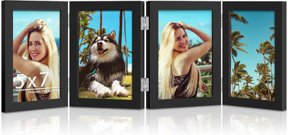DUENPY 4 Folding 5x7 Accordion Wood Frame Plexiglass Black