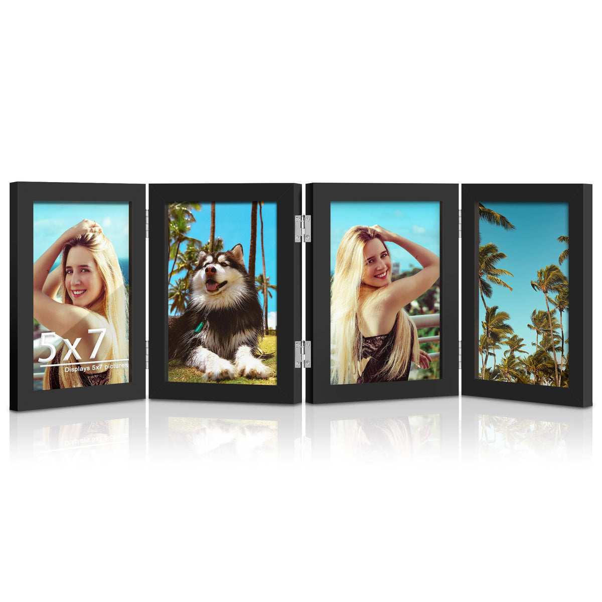 DUENPY 4 Folding 5x7 Accordion Wood Frame Plexiglass Black