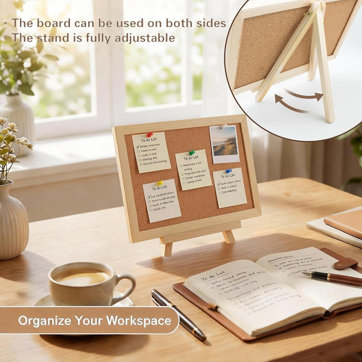 2 Pack Cork Board Bulletin Board with Wooden Stand, 11.8 x 7.87 Inch