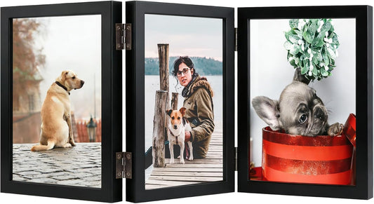 TOFOREVO 3 5x7 Picture Frame Black Triple Wooden Hinged Photo Frame