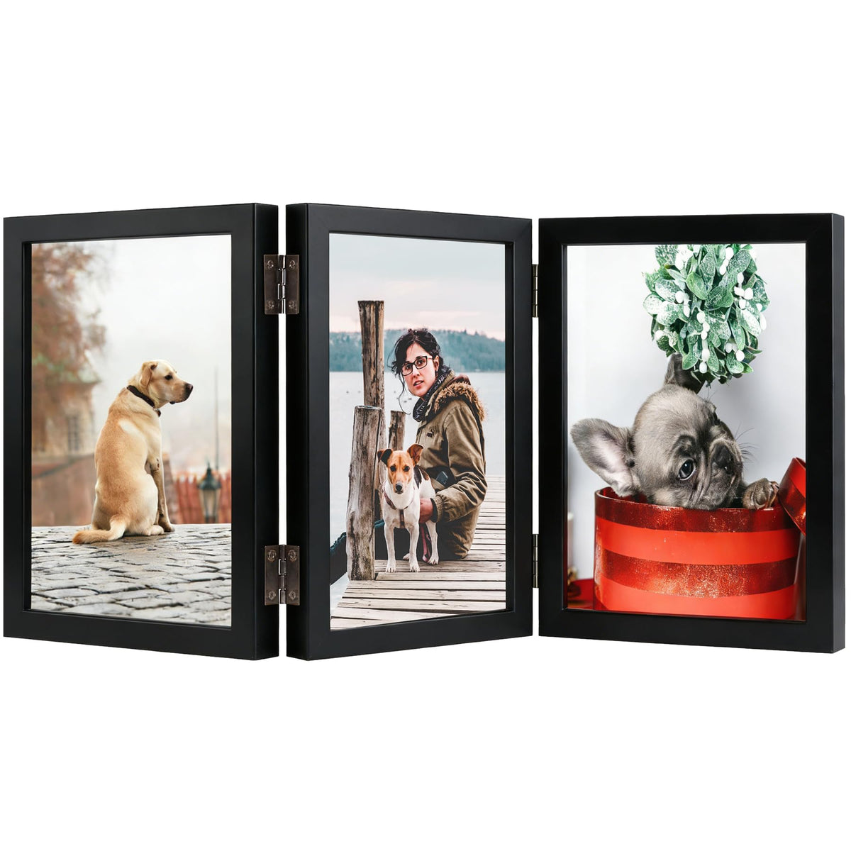 TOFOREVO 3 5x7 Picture Frame Black Triple Wooden Hinged Photo Frame