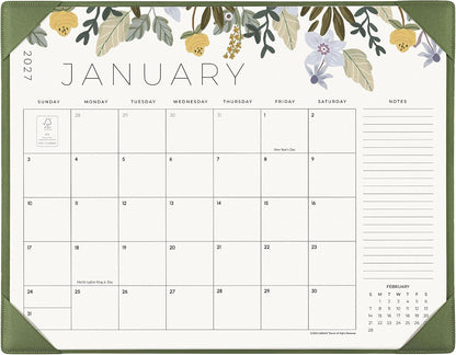 Desk Calendar 2027 with Desktop Mat, Cabbrix Large Desk Pad Calendar 22 x 17 Inch 18 Months Runs From January 2027 to June 2028, Floral Design Calendar 2027 for Home School and Office (Green)