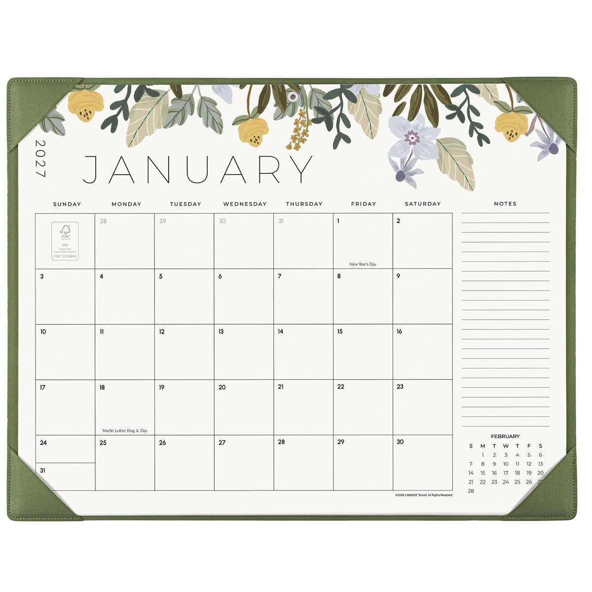 Desk Calendar 2027 with Desktop Mat, Cabbrix Large Desk Pad Calendar 22 x 17 Inch 18 Months Runs From January 2027 to June 2028, Floral Design Calendar 2027 for Home School and Office (Green)