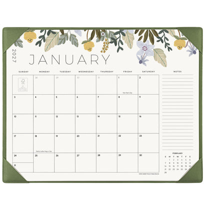 Desk Calendar 2027 with Desktop Mat, Cabbrix Large Desk Pad Calendar 22 x 17 Inch 18 Months Runs From January 2027 to June 2028, Floral Design Calendar 2027 for Home School and Office (Green)