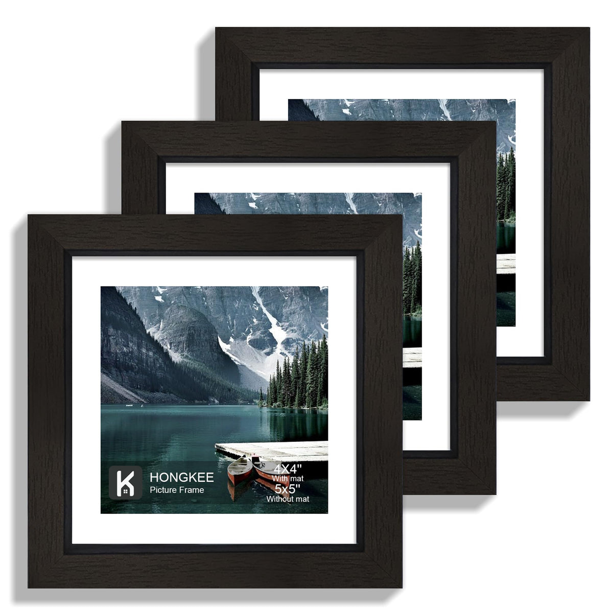 Hongkee 12x12 White Picture Frames Set of 3, Real Glass, Wood Frame,Mat 8x8