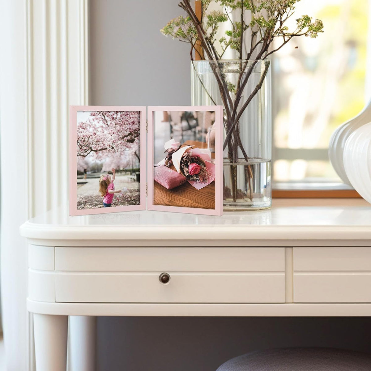 5x7 Double Picture Frame Tabletop Display for Photos Pink