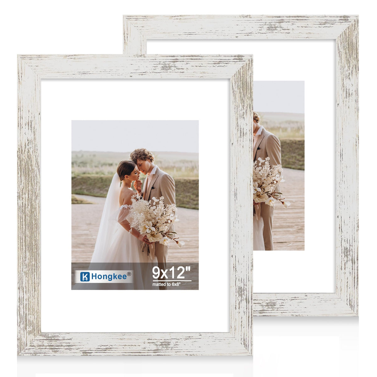Hongkee 8x11 Picture Frame Set of 2, Real Glass, Rustic Brown Wood Frame