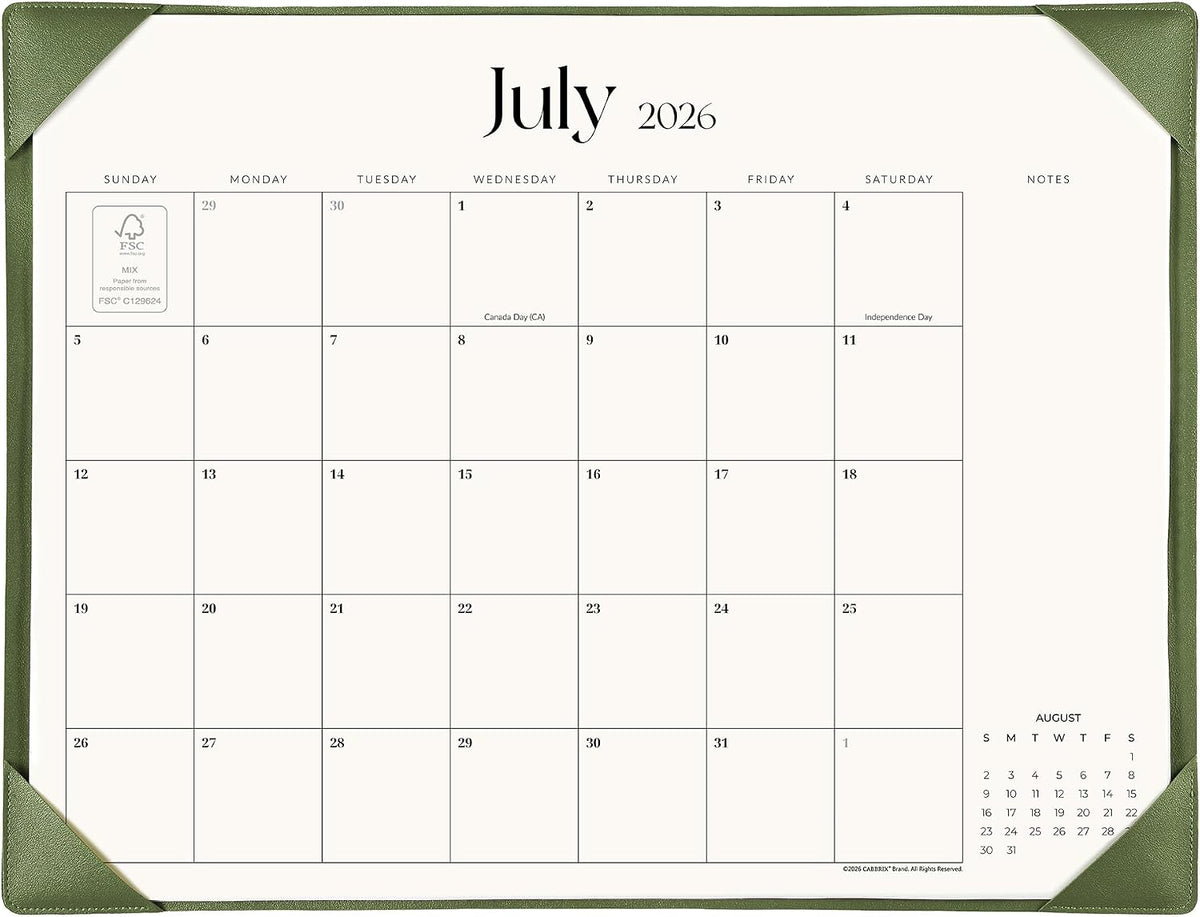 Simplified Desk Calendar 2026 with Desktop Mat, Cabbrix Large Desk Pad Calendar 21" x 16-1/2" Including January 2026 to June 2027, Desk Blotter Calendar for Home School and Office (Mint Green)