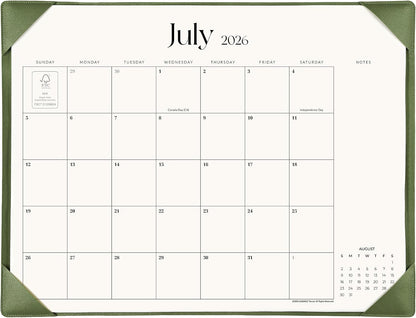 Simplified Desk Calendar 2026 with Desktop Mat, Cabbrix Large Desk Pad Calendar 21" x 16-1/2" Including January 2026 to June 2027, Desk Blotter Calendar for Home School and Office (Mint Green)