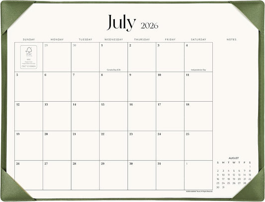 Simplified Desk Calendar 2026 with Desktop Mat, Cabbrix Large Desk Pad Calendar 21" x 16-1/2" Including January 2026 to June 2027, Desk Blotter Calendar for Home School and Office (Mint Green)