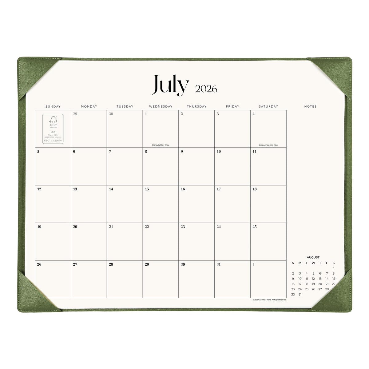 Simplified Desk Calendar 2026 with Desktop Mat, Cabbrix Large Desk Pad Calendar 21" x 16-1/2" Including January 2026 to June 2027, Desk Blotter Calendar for Home School and Office (Mint Green)