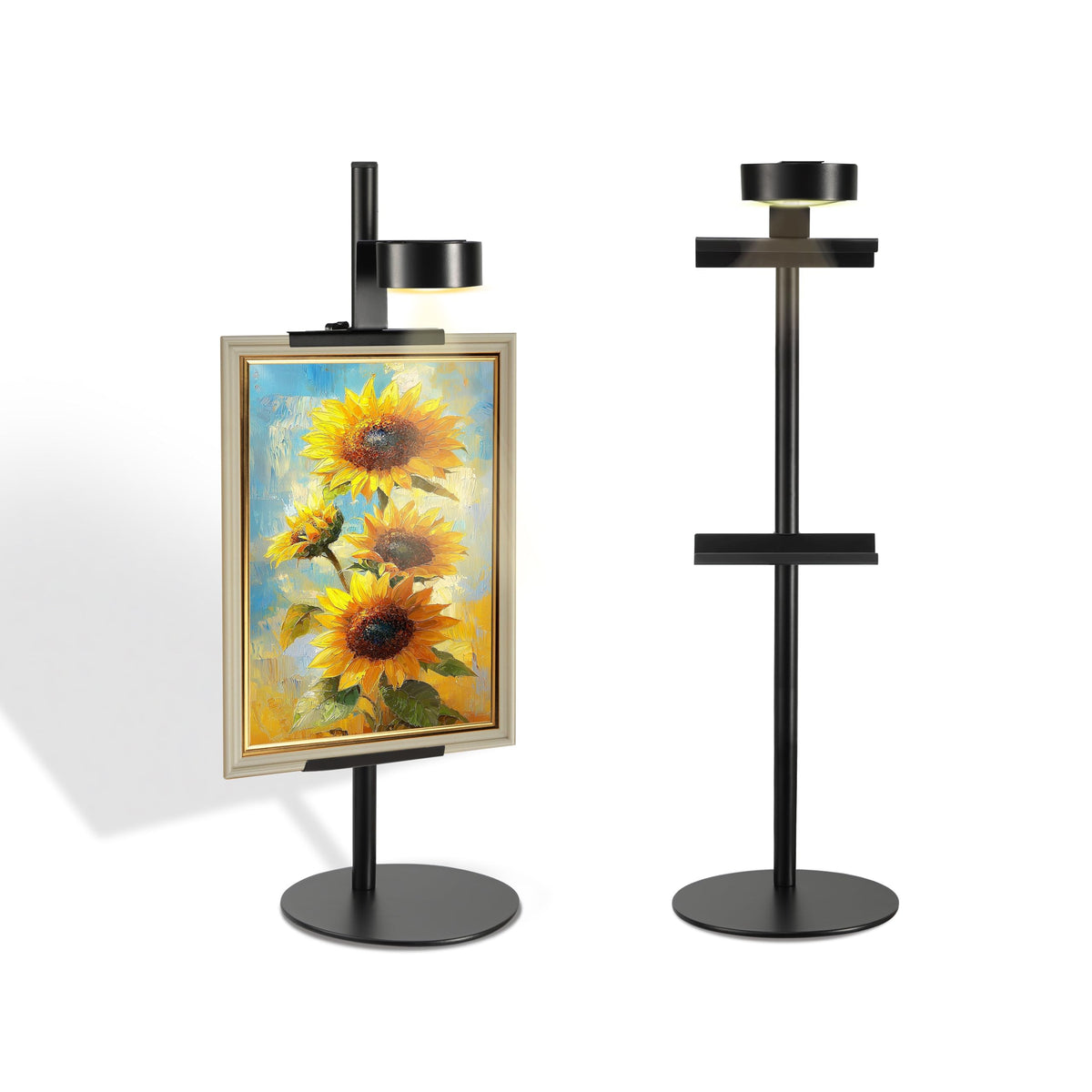 Adjustable Desktop Photo Frame Stand with Magnetic Wall Painting Light, Holds Picture Frames up to 30 Inch,with Rechargeable Battery,Metal Vertical Stand with 3 Color Temperature & 13RGB Poster Lights, for Displaying Picture Frames, Artworks (1 Pack,Black