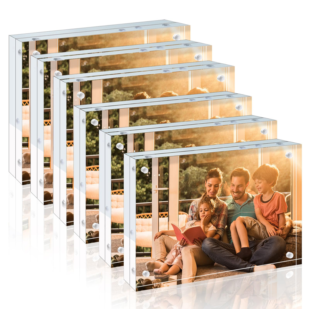 Egofine 4x6 Acrylic Frames 6 Pack, 20mm Thicker Frameless Clear Picture Frames, Double Sided Magnetic Picture Frames, Free Standing Desktop Display