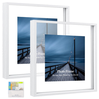 MUYE 5x7 Floating Frame Set of 2,Double Glass Rustic Photo Frame for Wall Hanging or Tabletop Standing,Also Display 4x6 or 3x5 Photo for Floating Effect,Natural