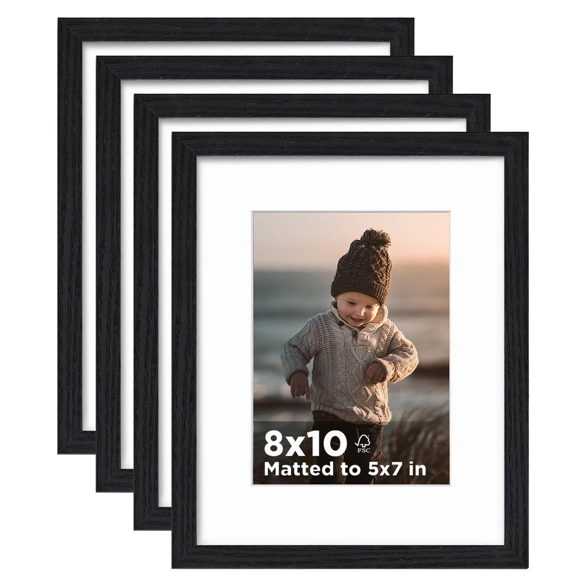 KINLINK 5x7 Picture Frames, Mix Color Photo Frames with Plexiglass for Picture 4x6 with Mat or 5x7 without Mat, Composite Wood Picture Frames for Table Top and Wall Mounting, Set of 4