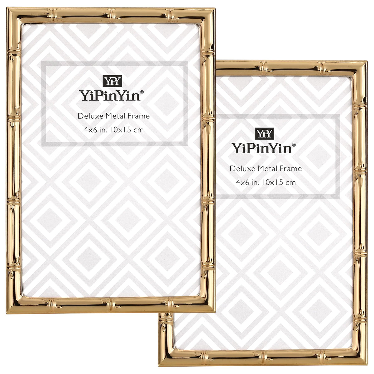 YiPinYin Dark Gold 4x6'' Bamboo Detail Designs Hinged Triple Metal Picture Frame,Elegant Gold Plated Wedding Photo Frames With Soft Touch Velvet Backing for Desktop and Wall Décor