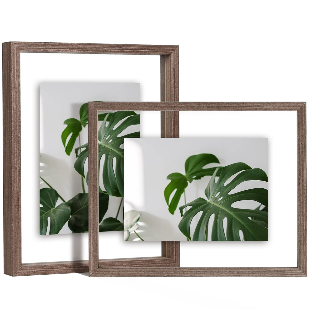 Egofine 5x7 Floating Frames Set of 2, Double Plexiglass Picture Frame, Made of Solid Wood Display Any Size Photo up to 5x7, Wall Mount or Tabletop Standing, Natural Wood