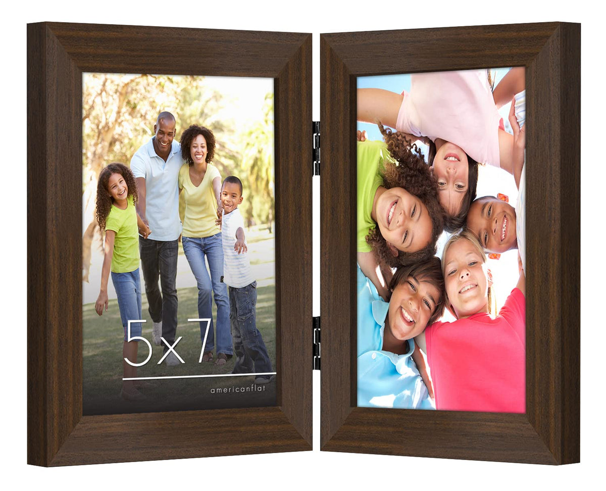 Americanflat Hinged 8x10 Picture Frame with Shatter-Resistant Glass - Double Picture Frames with Engineered Wood - Signature Collection - Photo Frame for Tabletop Display - Black