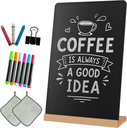 Desktop Small Chalkboard with Solid Wood Base,7.9"x12",Double‑Sided Erasable Message Menu Sign for Coffee Shop, Restaurant, Bar, Eco‑Friendly