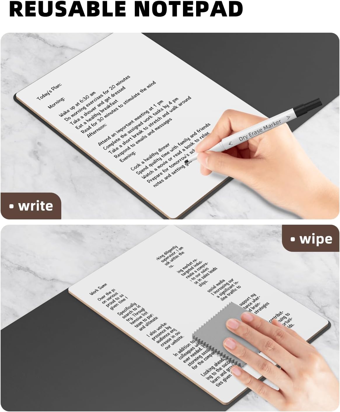 Small Dry Erase Board with Stand for Desk, Portable Reusable Desktop Notepad, 9.5 * 6.6in Memo White Board,Office Home Supplies Desk Accessories MH770 (Black)