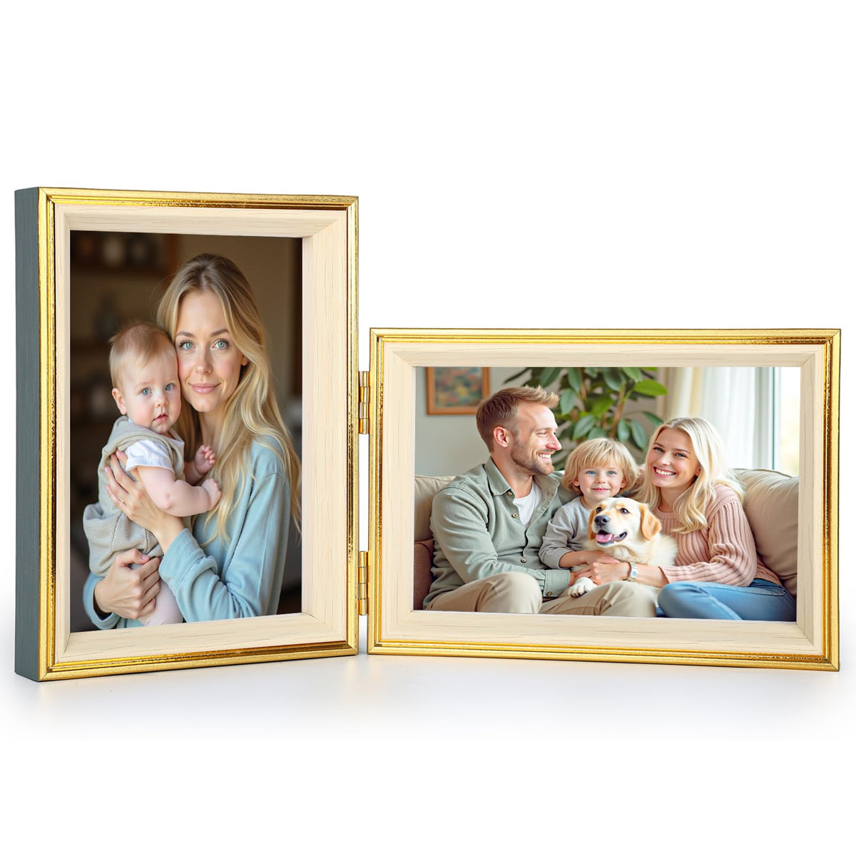 4x6 Double Hinged Picture Frame,College Photo Standing Display, PS02-WGD6