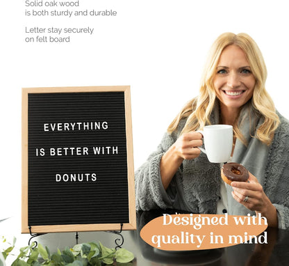 Felt Letter Board - 680 Letters, Numbers & Symbols, 16 x 12 inch, Changeable Message Board for Notes & Announcements, Wood Frame, 2 Storage Bags, Light Brown Frame
